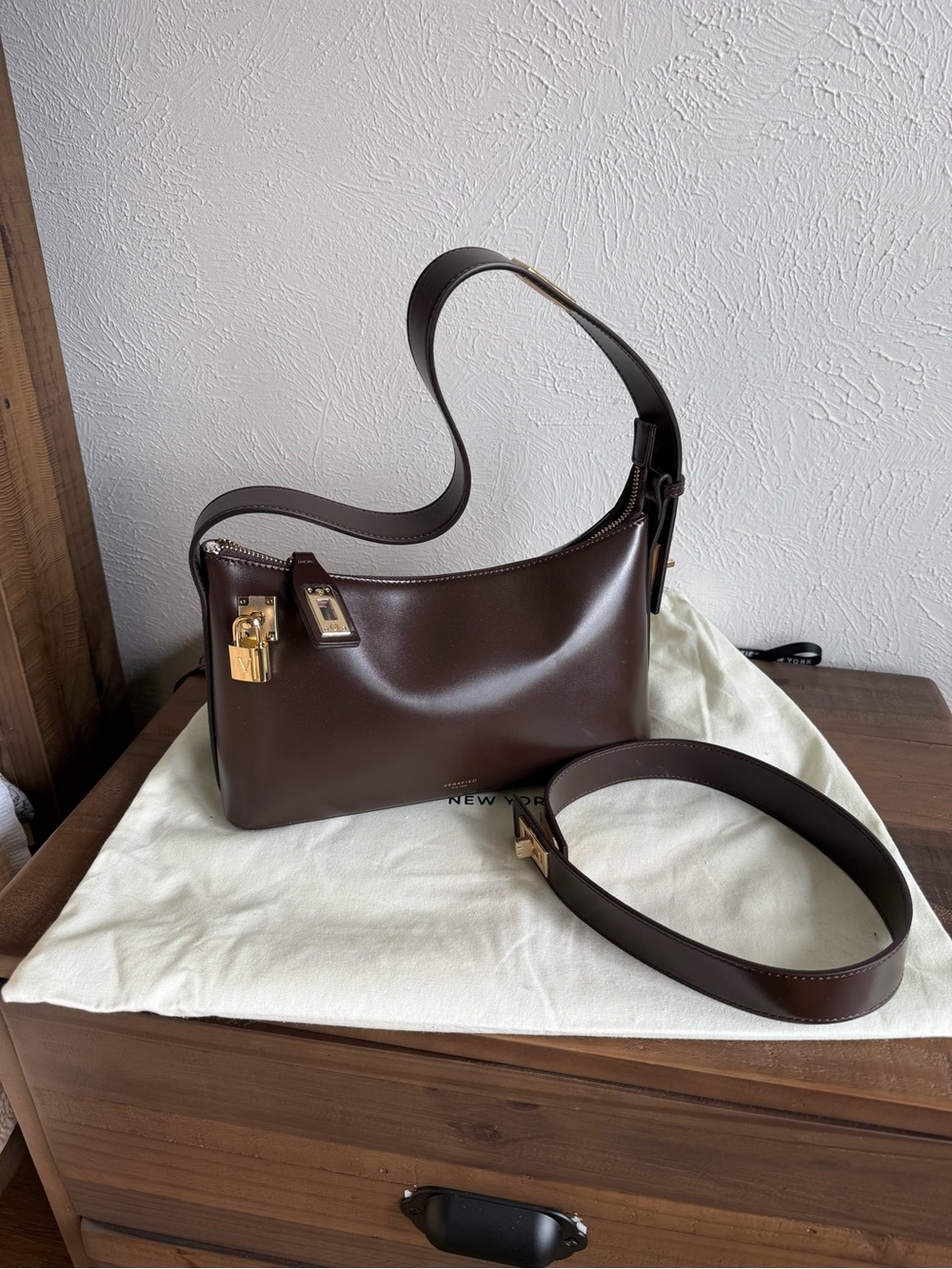 Verafied Gold Chocolate Hobo Bag, smooth leather. With crossbody extension